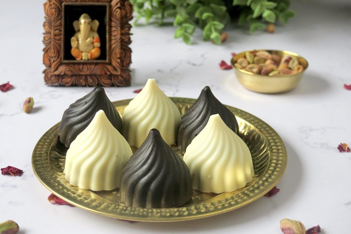 Chocolate modak with a surprise filling